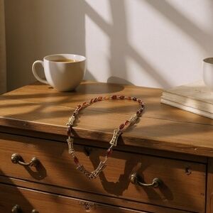 Vintage Ornate Gold Metal & Amber Beaded Necklace